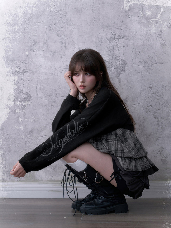 Grunge Graphic Sleeve Knit Shrug