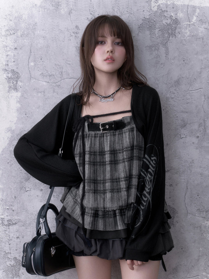 Grunge Graphic Sleeve Knit Shrug