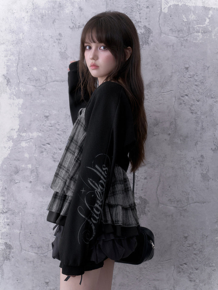 Grunge Graphic Sleeve Knit Shrug