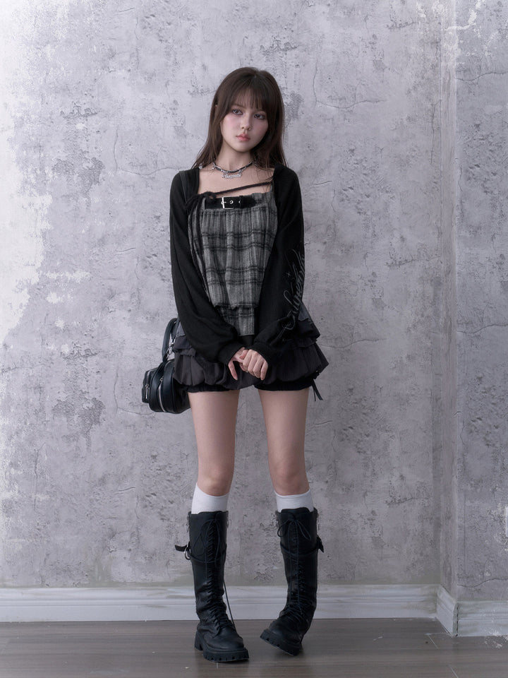 Grunge Graphic Sleeve Knit Shrug