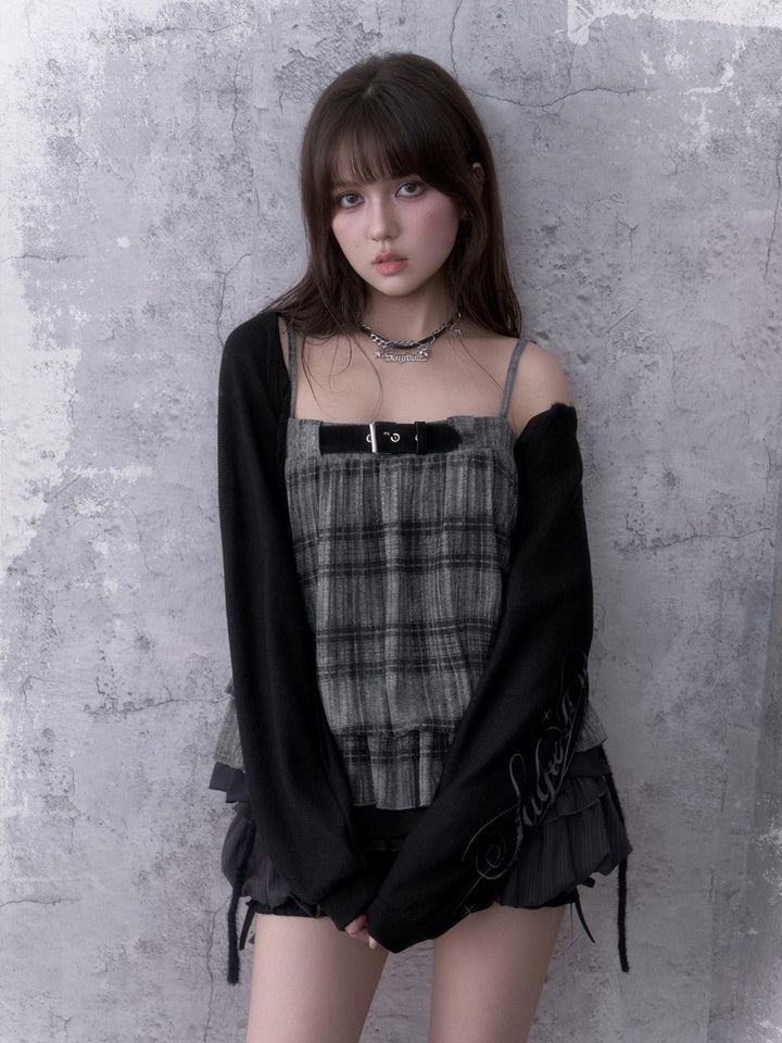 Grunge Graphic Sleeve Knit Shrug