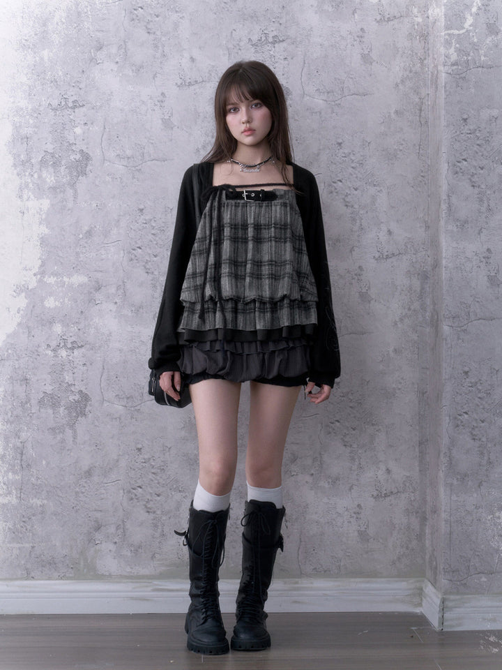 Grunge Graphic Sleeve Knit Shrug