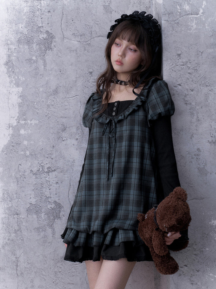 Dark Coquette Plaid Babydoll Dress