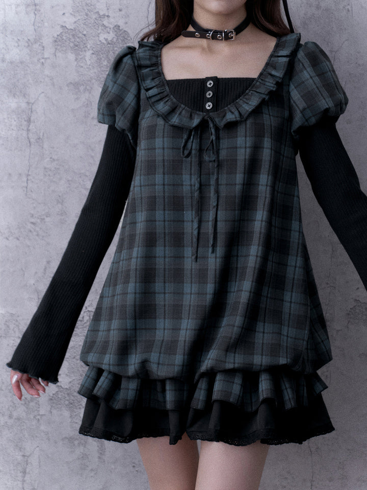 Dark Coquette Plaid Babydoll Dress
