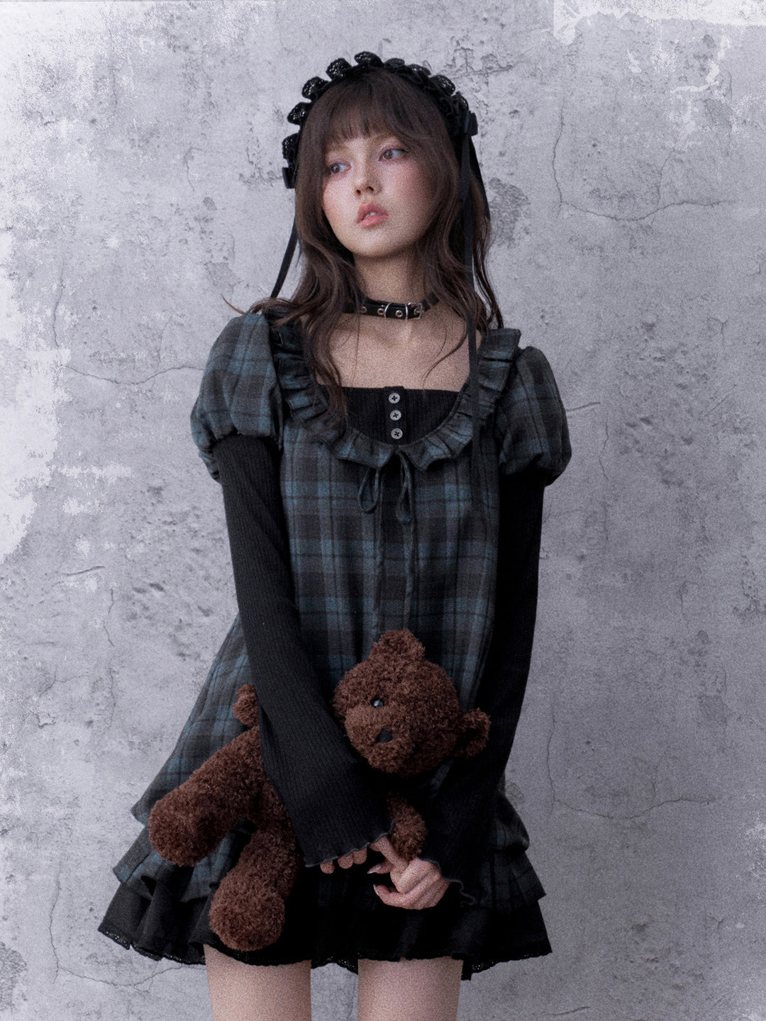 Dark Coquette Plaid Babydoll Dress