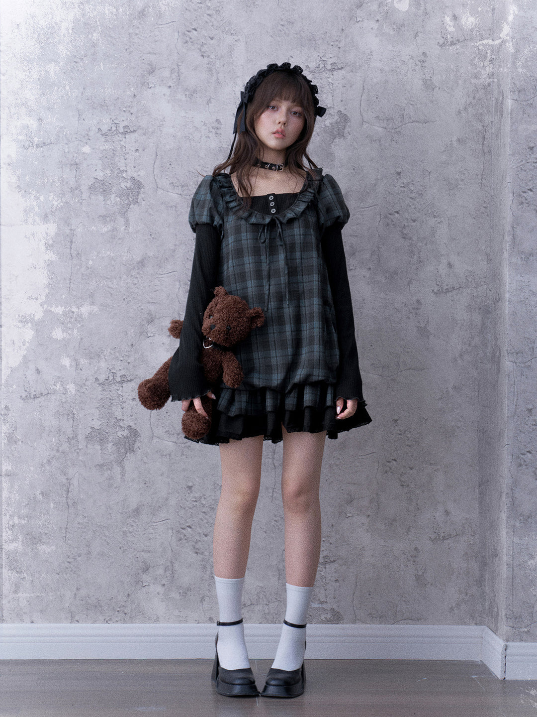 Dark Coquette Plaid Babydoll Dress