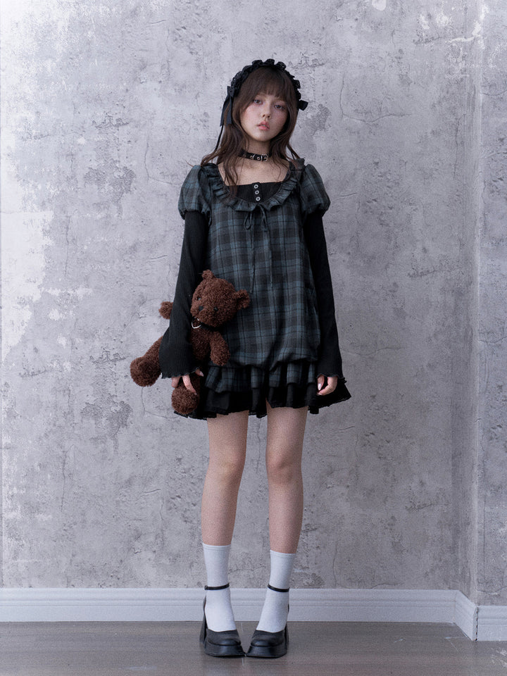 Dark Coquette Plaid Babydoll Dress