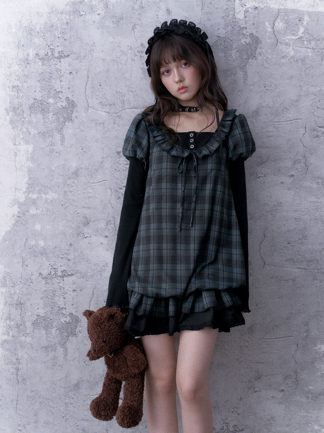 Dark Coquette Plaid Babydoll Dress