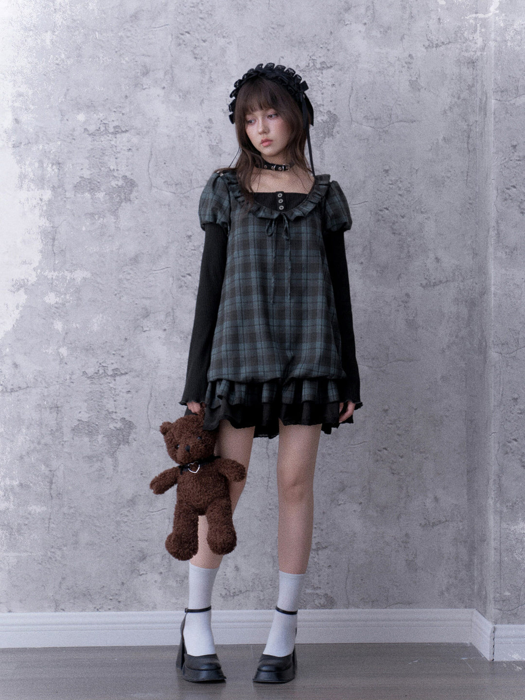 Dark Coquette Plaid Babydoll Dress