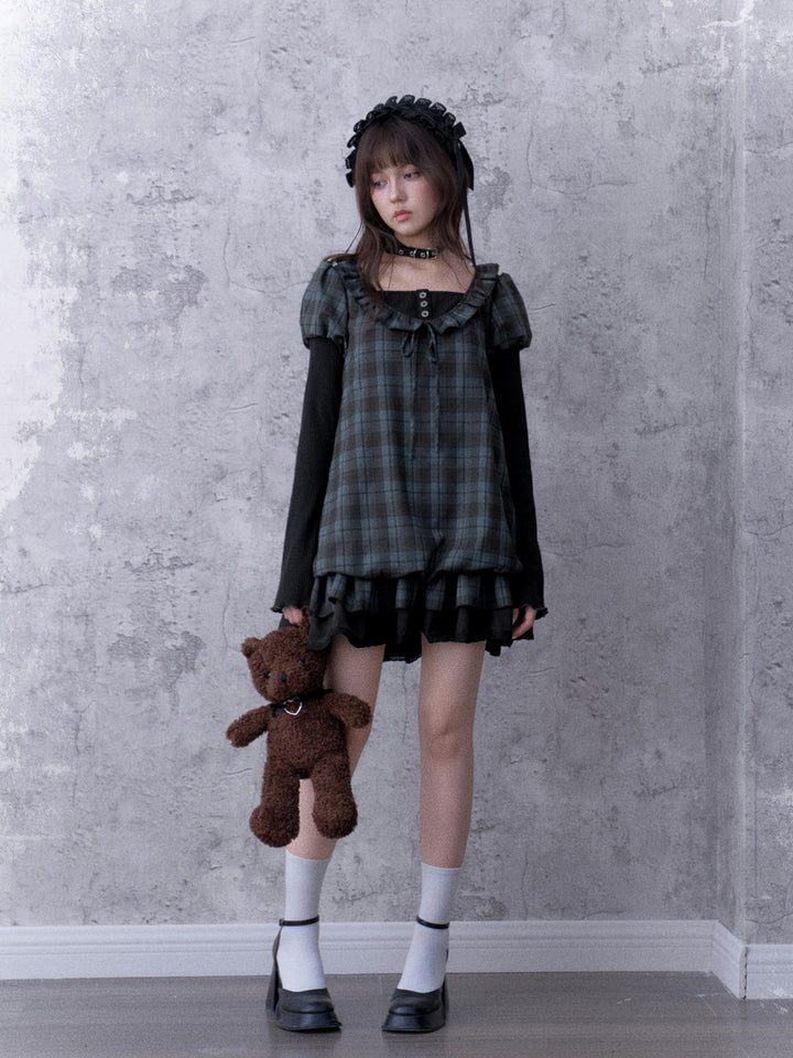 Dark Coquette Plaid Babydoll Dress