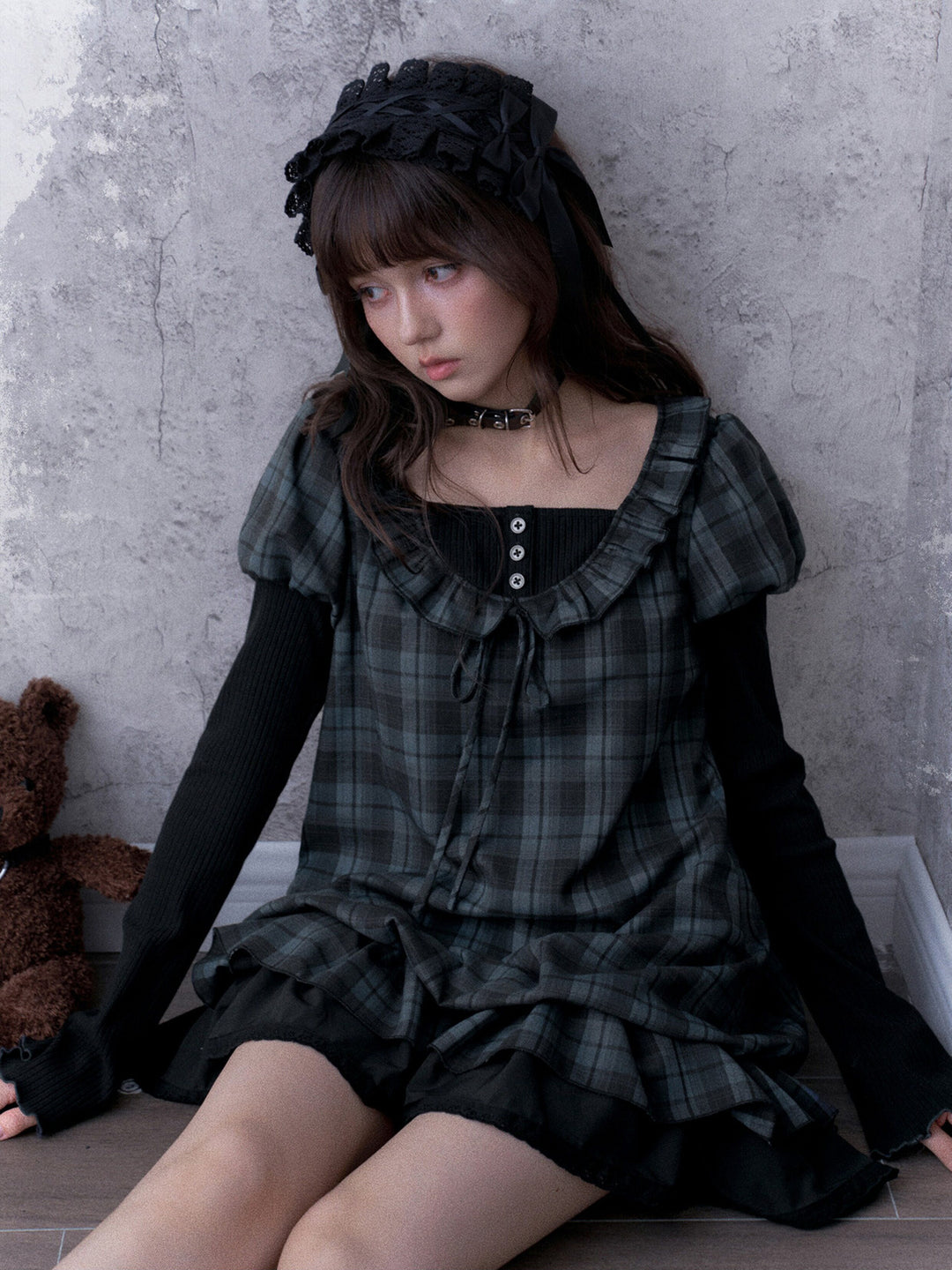 Dark Coquette Plaid Babydoll Dress