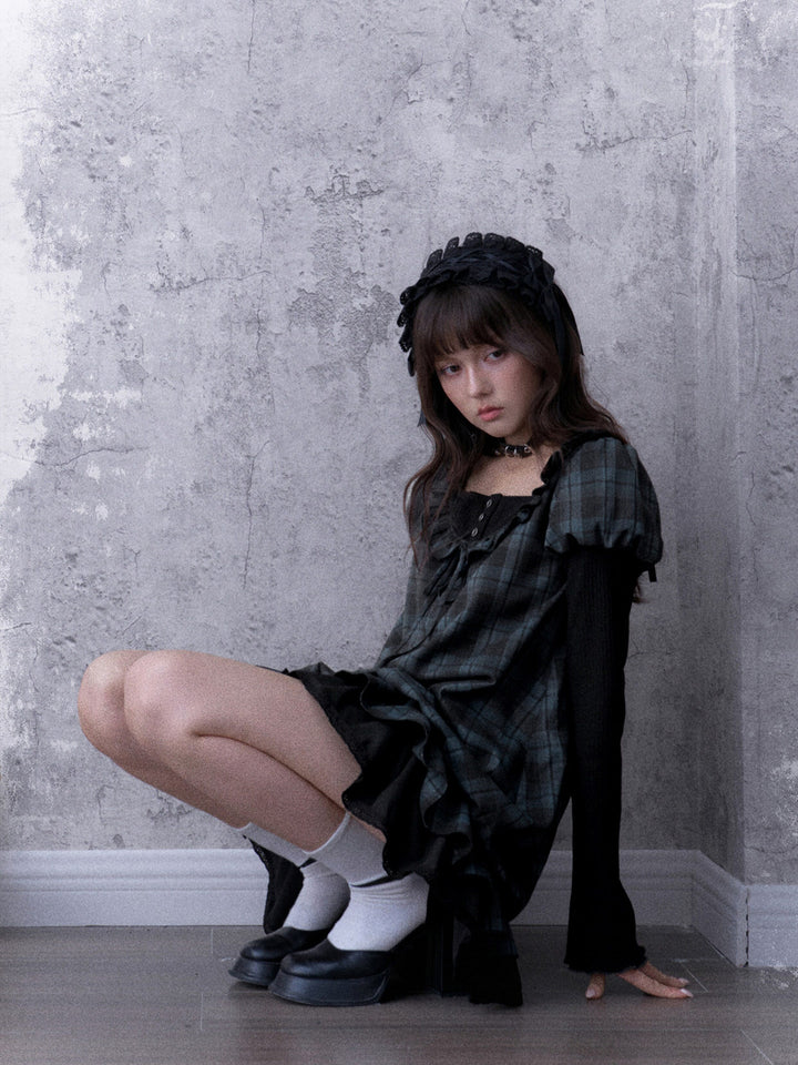 Dark Coquette Plaid Babydoll Dress
