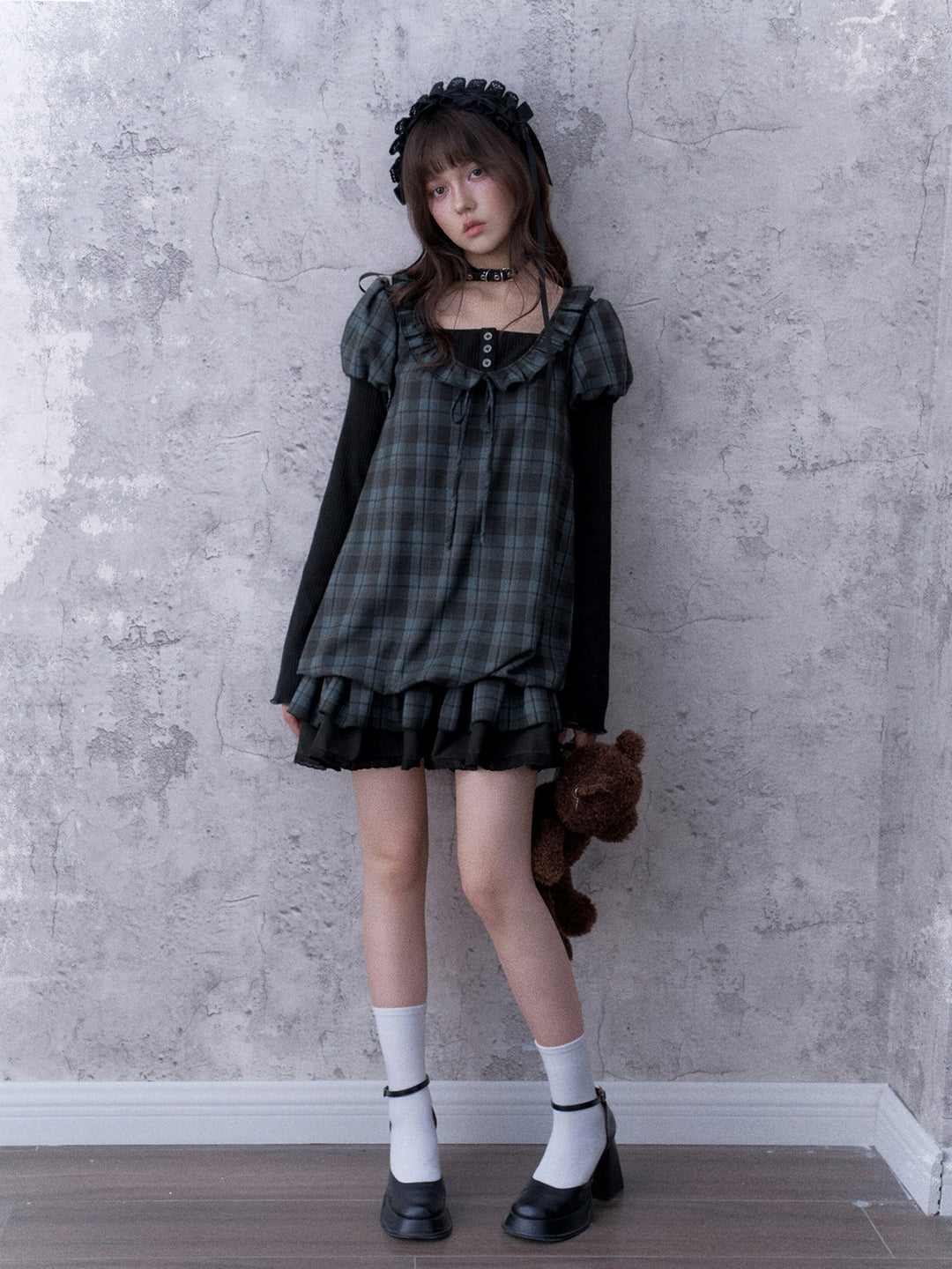 Dark Coquette Plaid Babydoll Dress