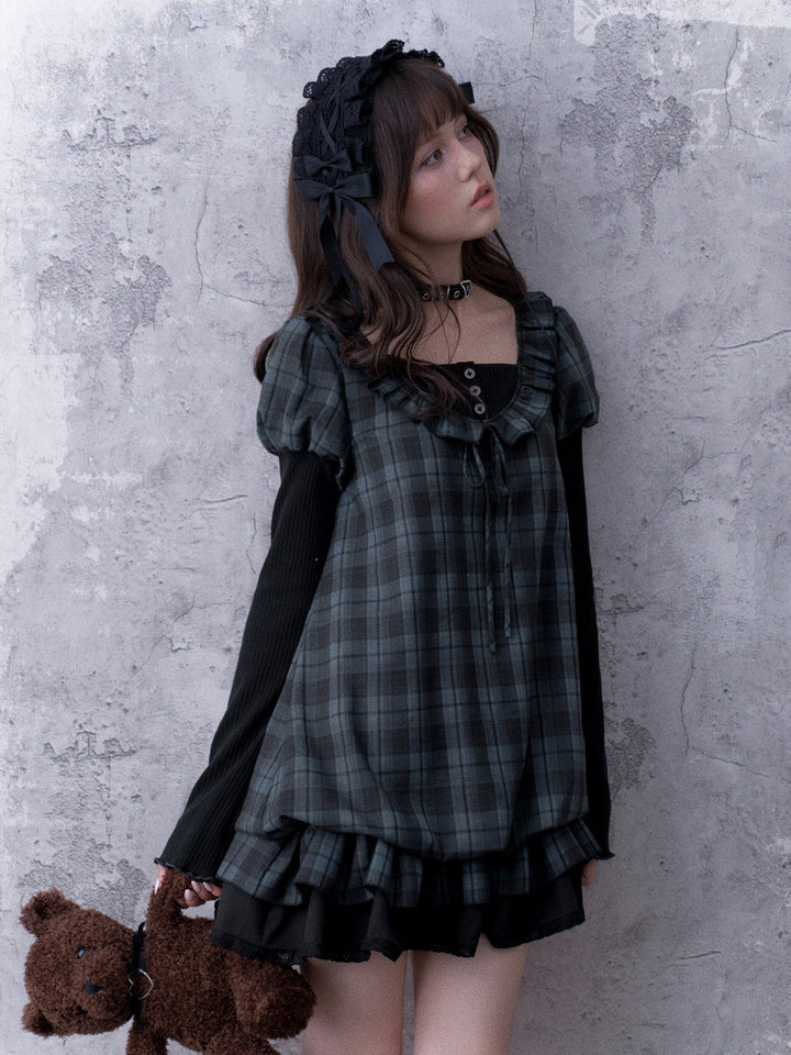 Dark Coquette Plaid Babydoll Dress