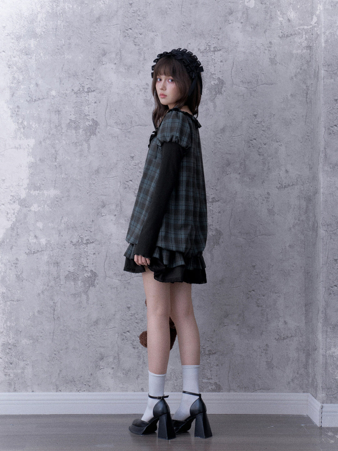 Dark Coquette Plaid Babydoll Dress