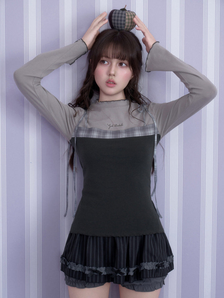 Acubi Plaid Layered Long Sleeve Top