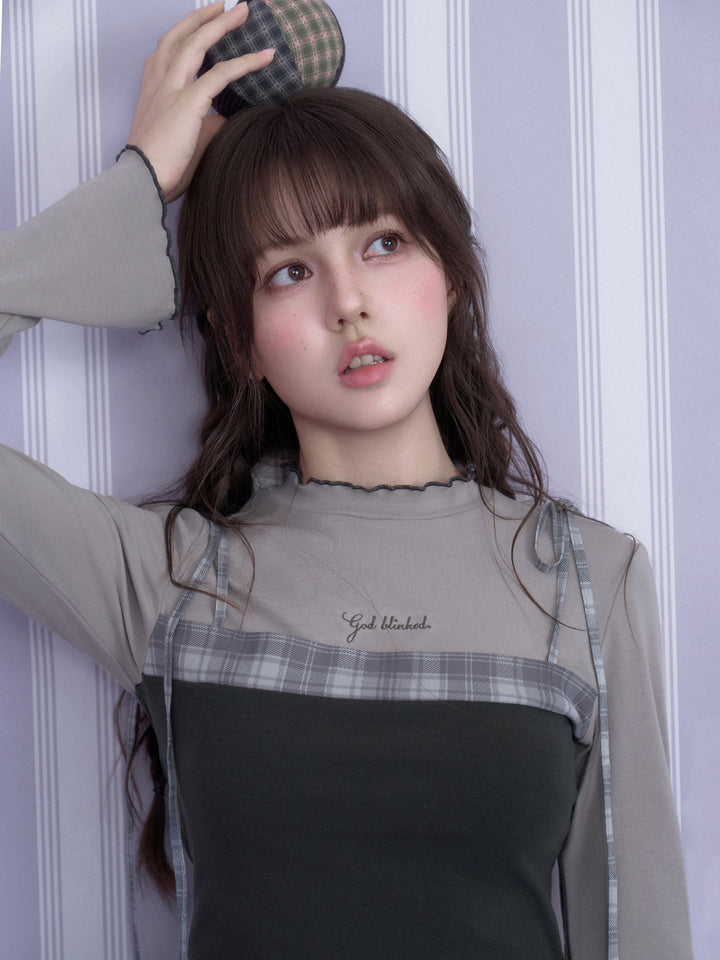 Acubi Plaid Layered Long Sleeve Top