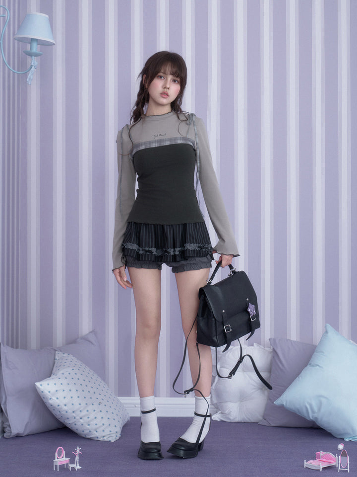 Acubi Plaid Layered Long Sleeve Top