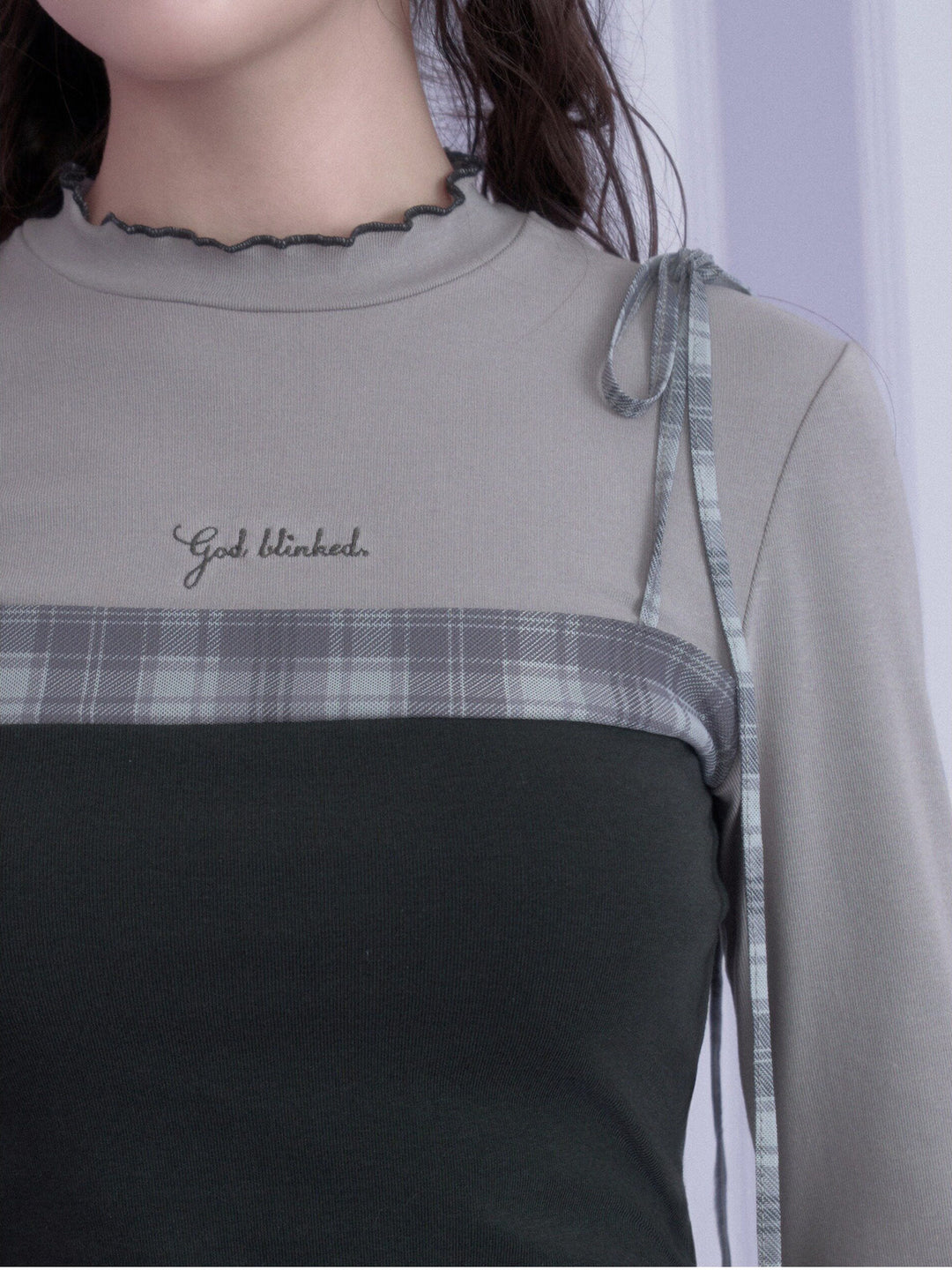 Acubi Plaid Layered Long Sleeve Top