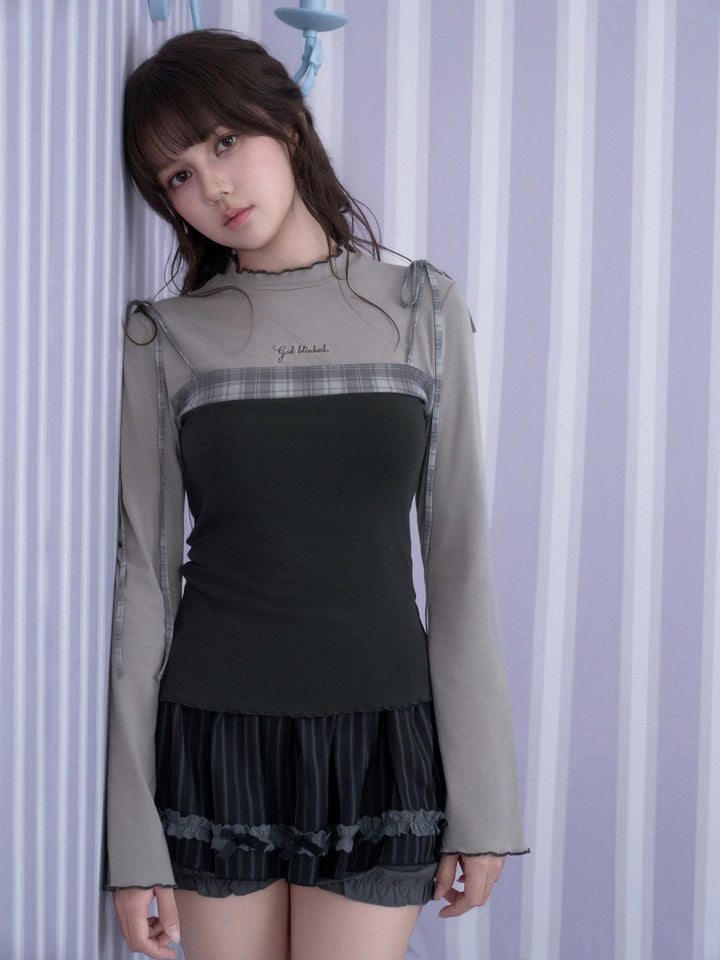 Acubi Plaid Layered Long Sleeve Top