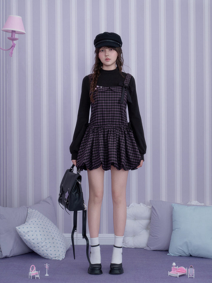 Purple Plaid Faux Two-Piece Mini Dress