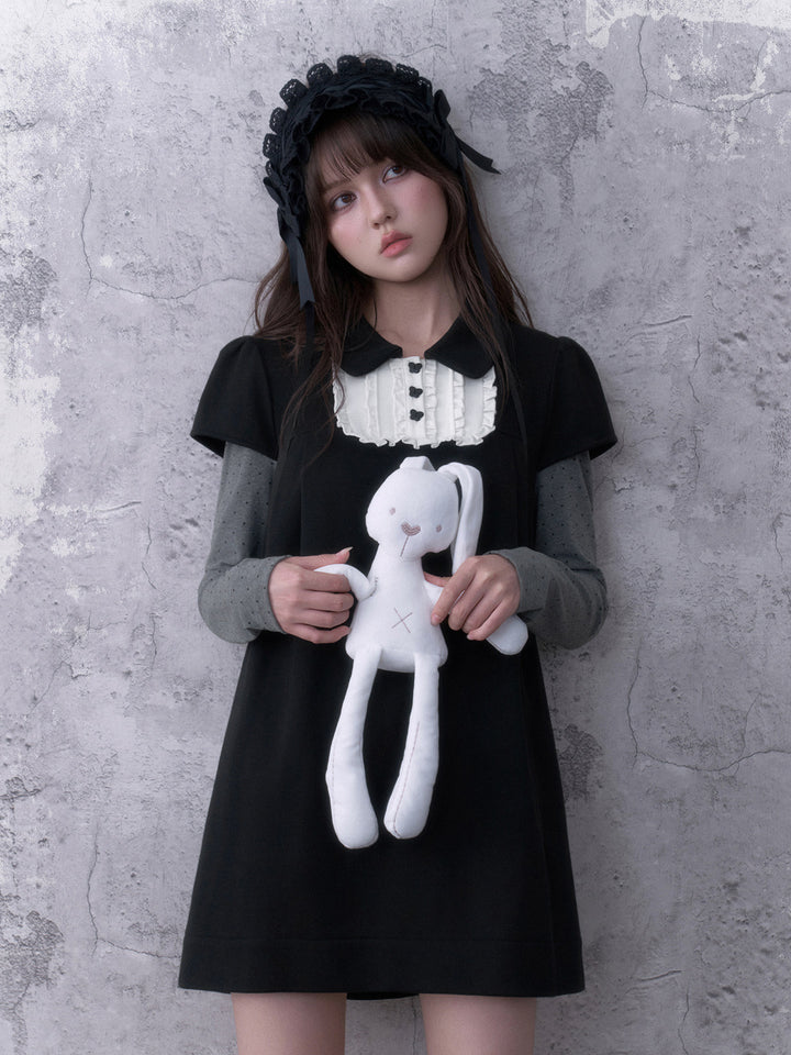 Dark Coquette Ruffle Bib Mini Dress