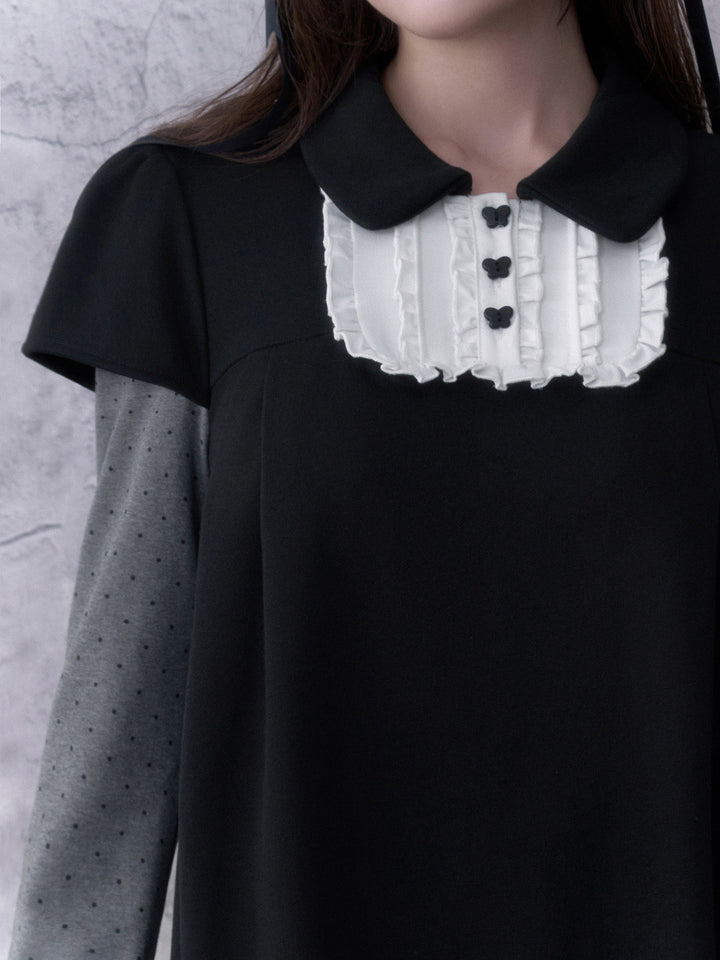 Dark Coquette Ruffle Bib Mini Dress