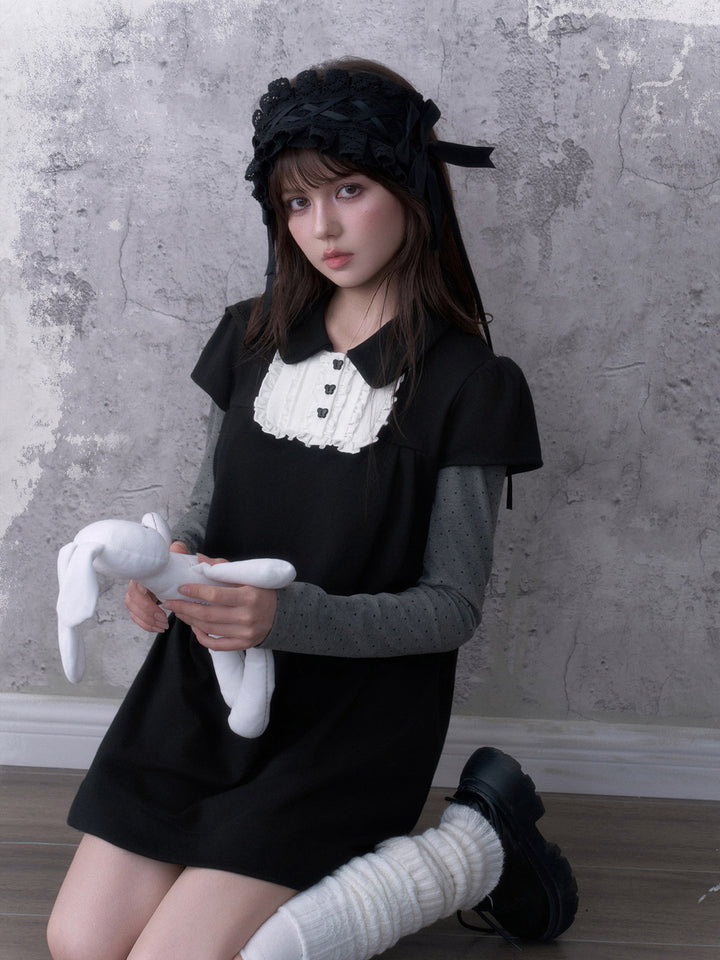 Dark Coquette Ruffle Bib Mini Dress