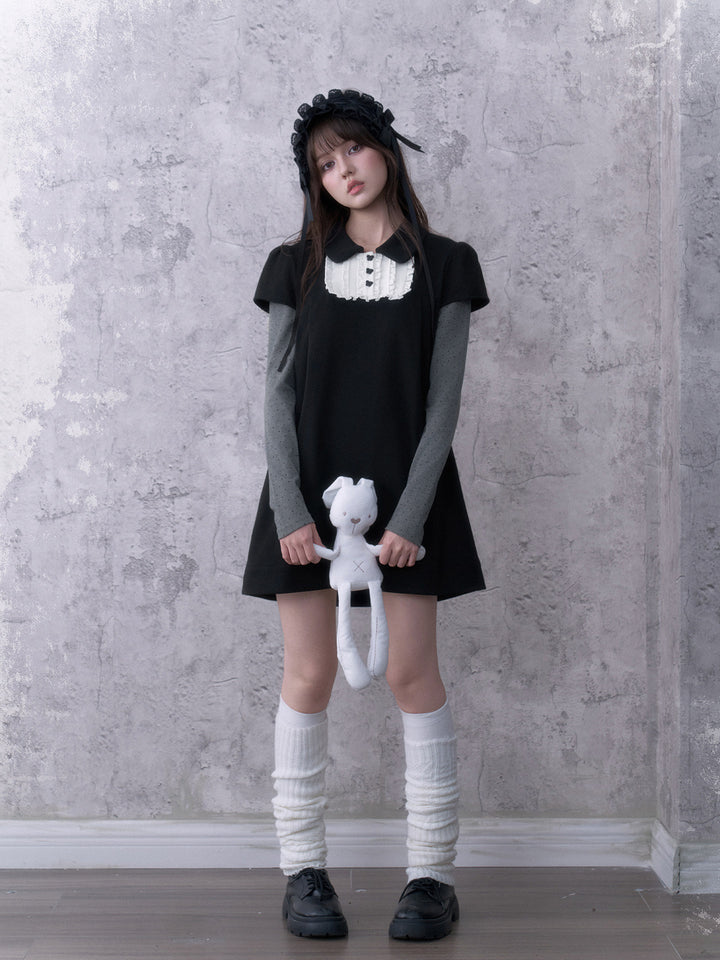 Dark Coquette Ruffle Bib Mini Dress