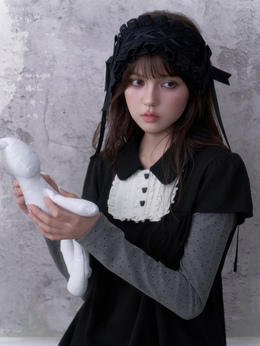 Dark Coquette Ruffle Bib Mini Dress