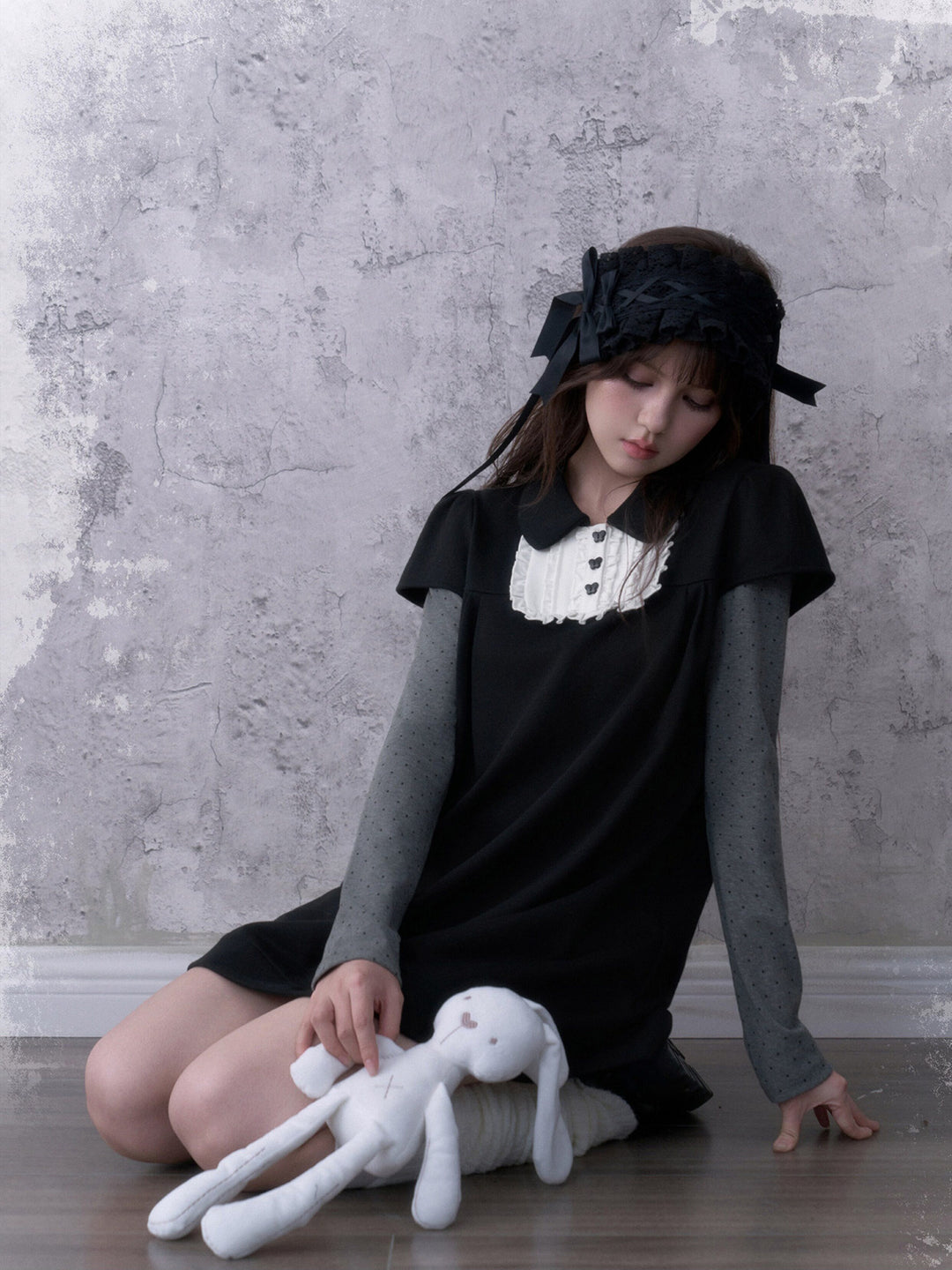 Dark Coquette Ruffle Bib Mini Dress