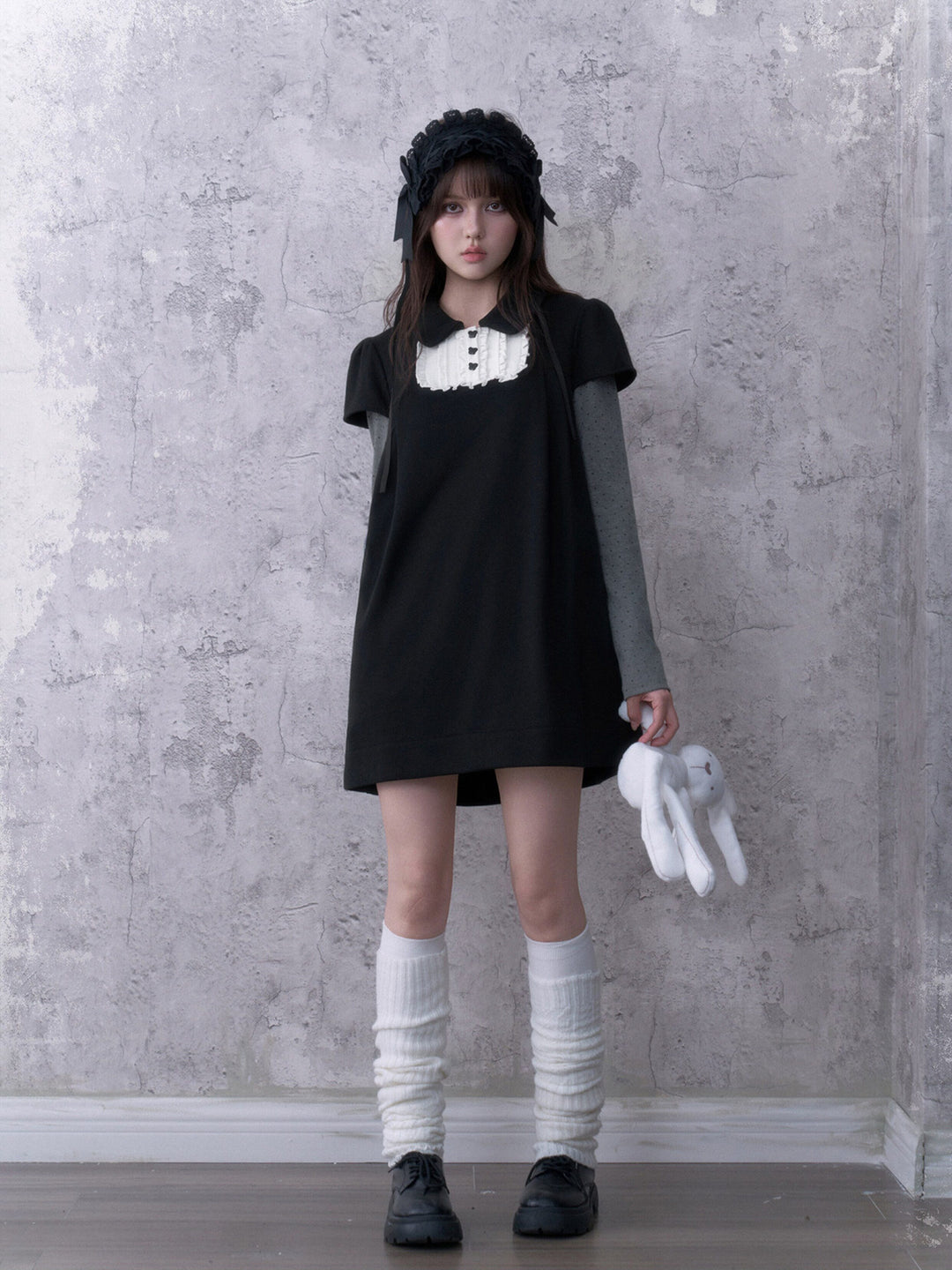 Dark Coquette Ruffle Bib Mini Dress