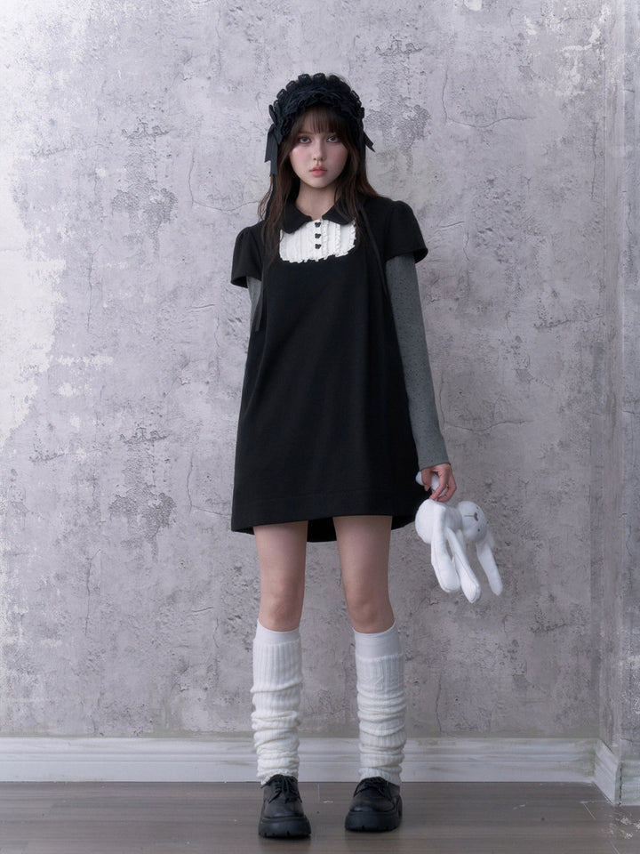 Dark Coquette Ruffle Bib Mini Dress