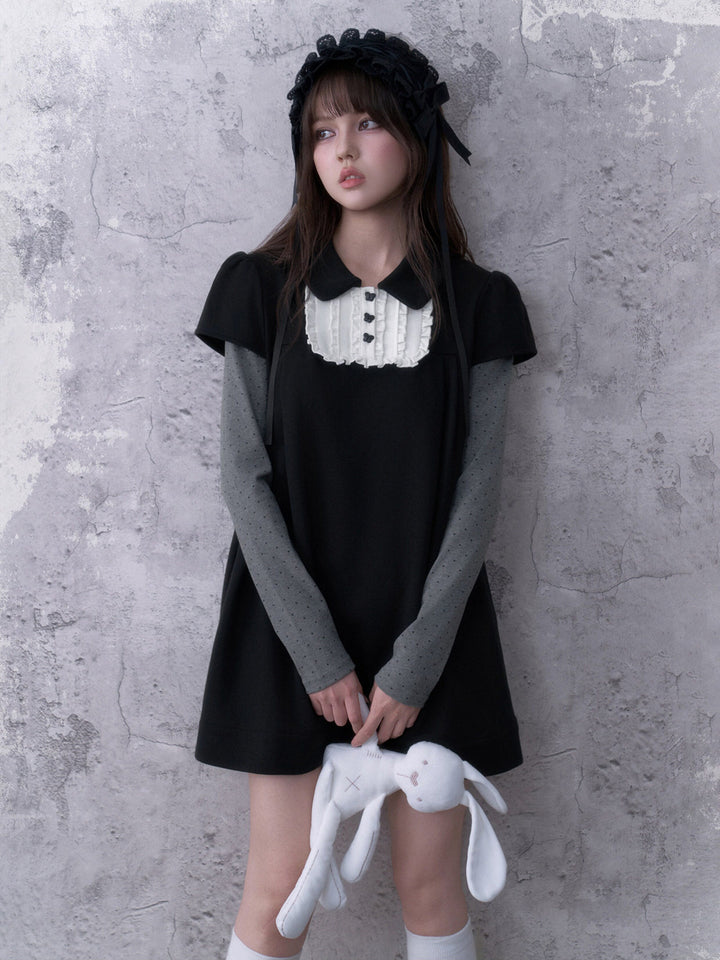 Dark Coquette Ruffle Bib Mini Dress