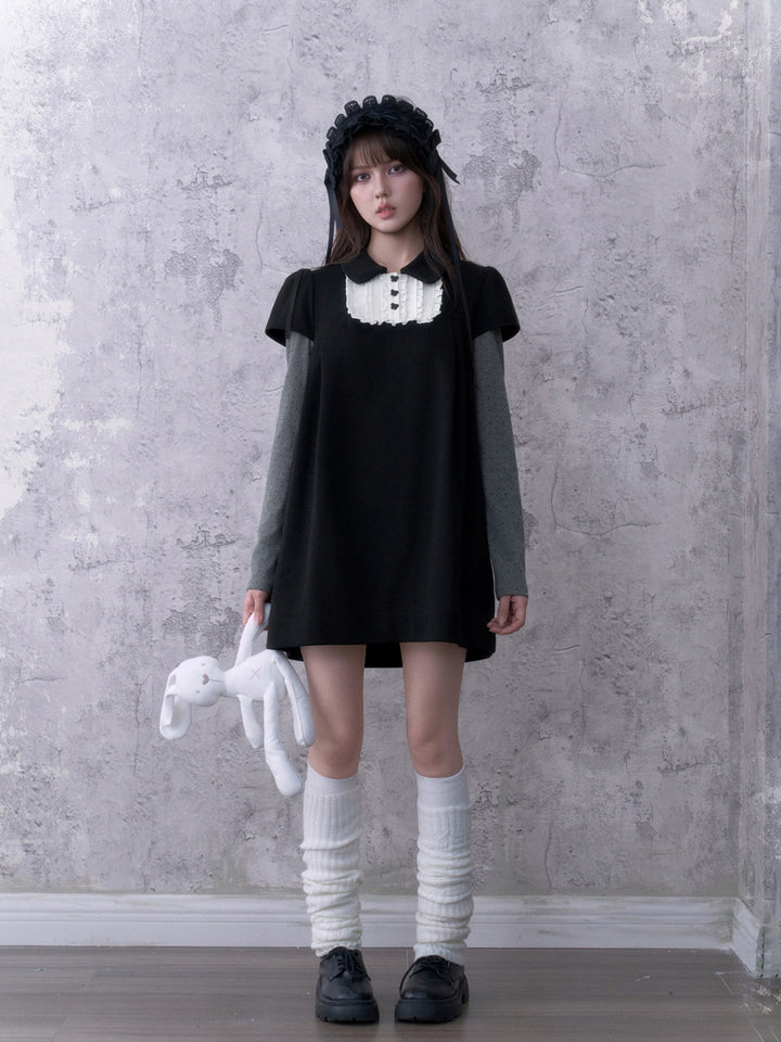 Dark Coquette Ruffle Bib Mini Dress