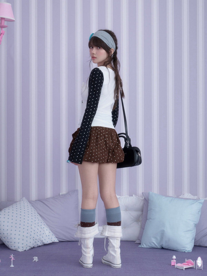 Y2K Cat Graphic Contrast Sleeve Top