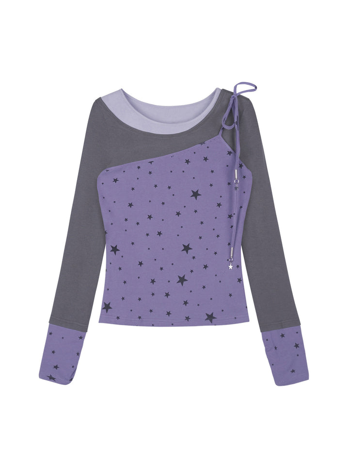Y2K Asymmetric Tie-Shoulder Layered Top