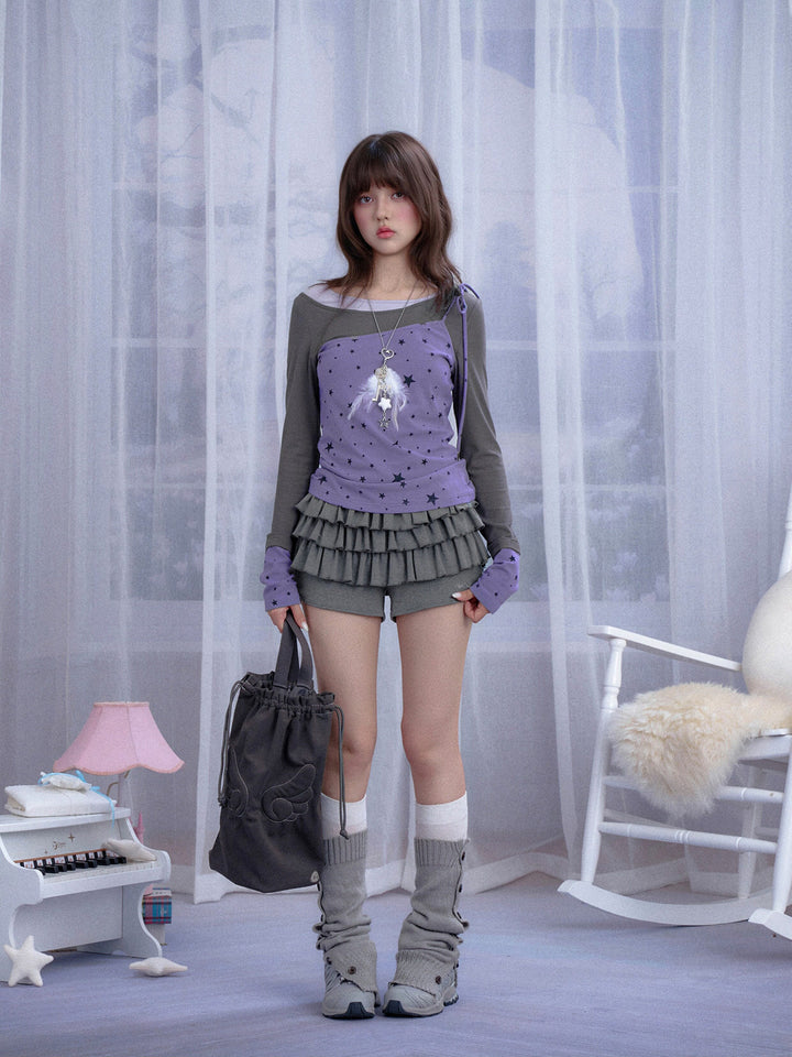 Y2K Asymmetric Tie-Shoulder Layered Top