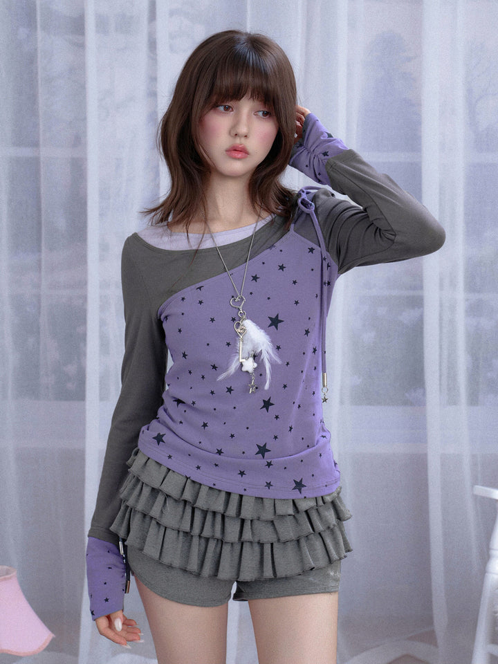 Y2K Asymmetric Tie-Shoulder Layered Top