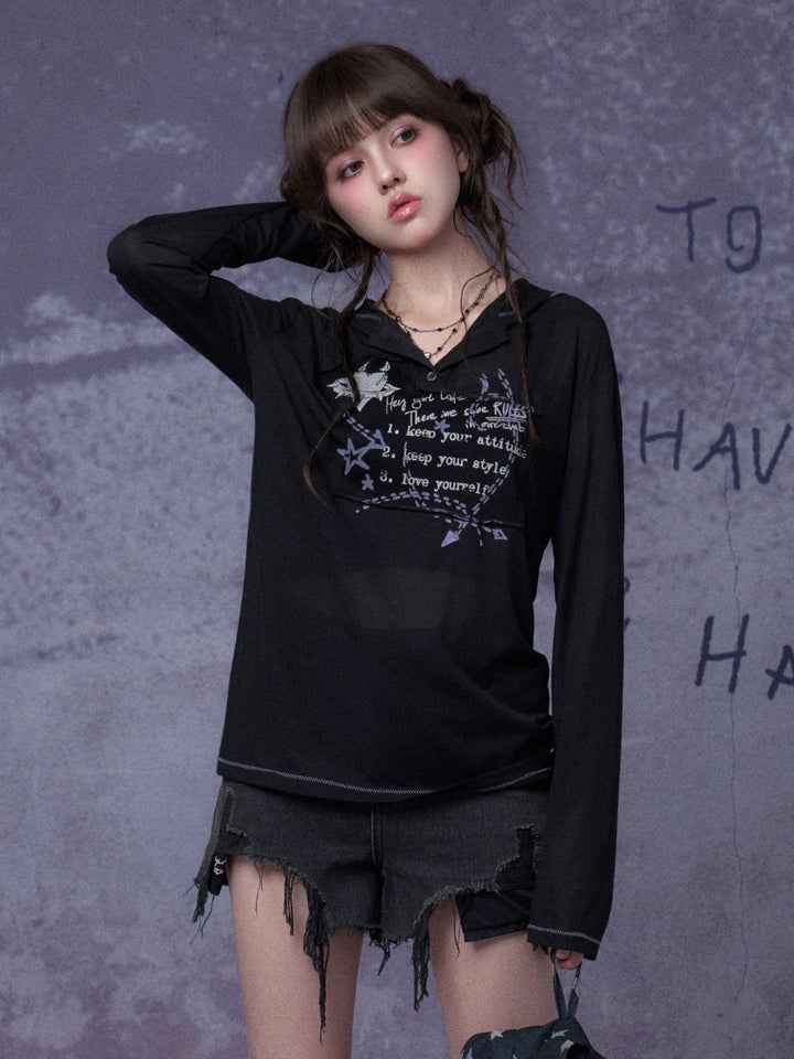 Grunge Graffiti Mesh Hooded Top
