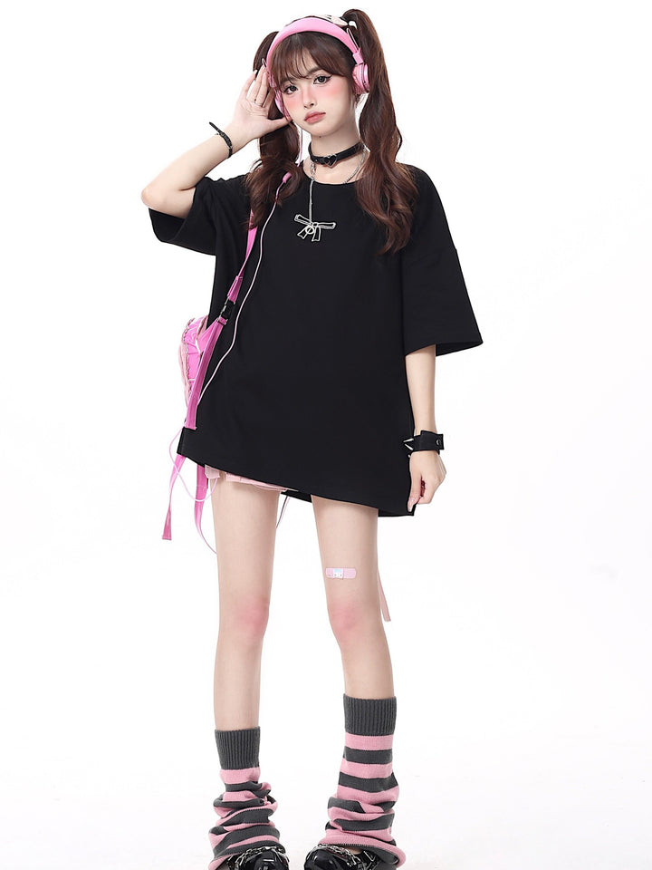 Coquette Ribbon Lace-Up Oversized T-Shirt