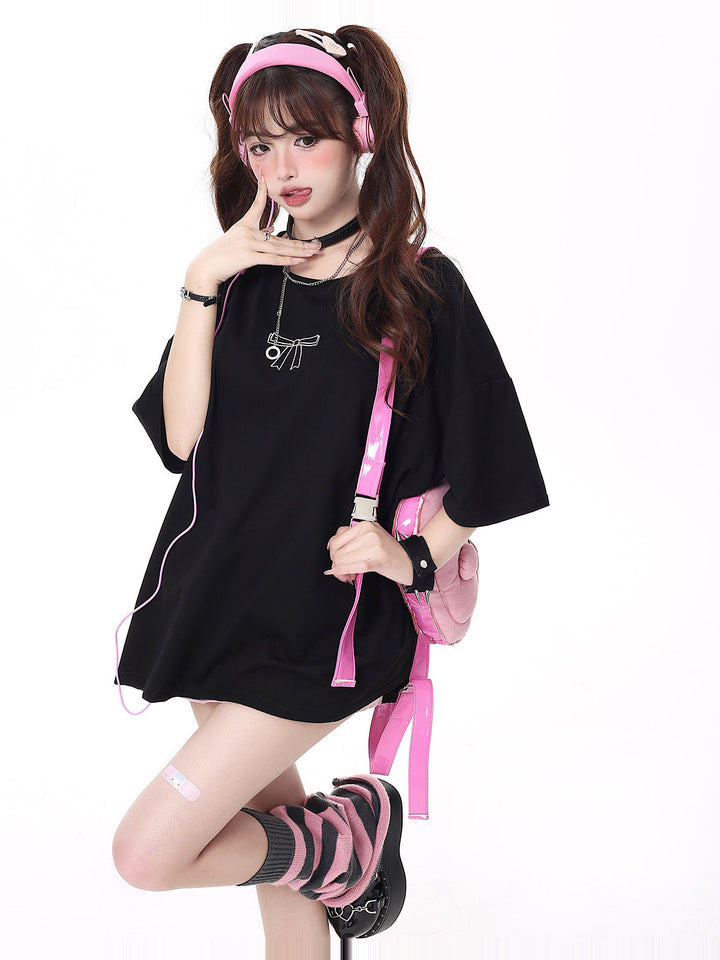 Coquette Ribbon Lace-Up Oversized T-Shirt