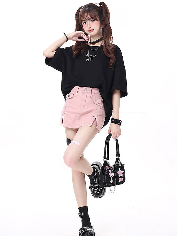 Coquette Ribbon Lace-Up Oversized T-Shirt