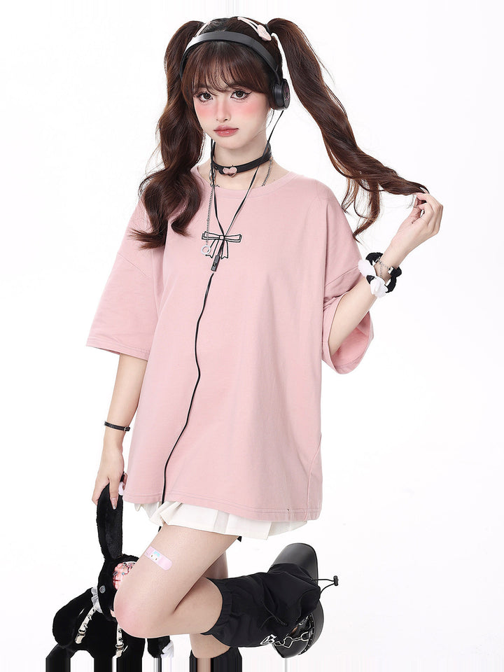 Coquette Ribbon Lace-Up Oversized T-Shirt