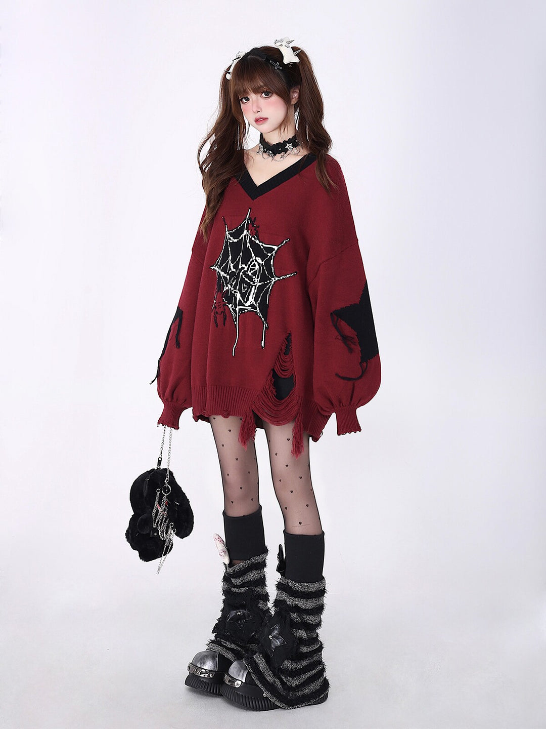 Gothic Spiderweb Distressed Sweater