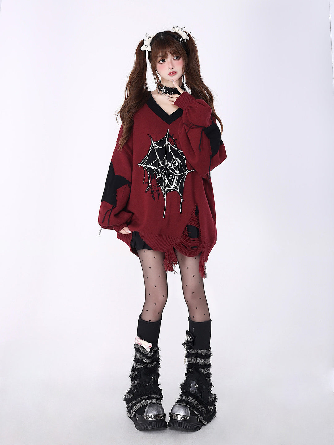 Gothic Spiderweb Distressed Sweater