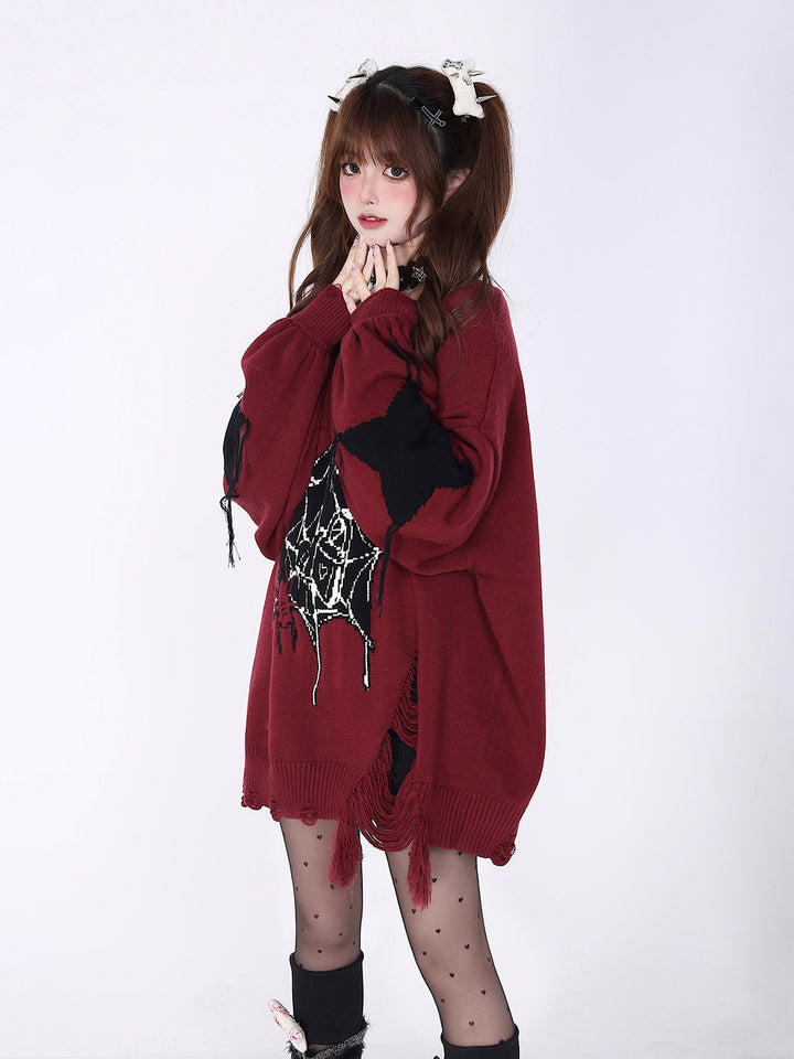 Gothic Spiderweb Distressed Sweater