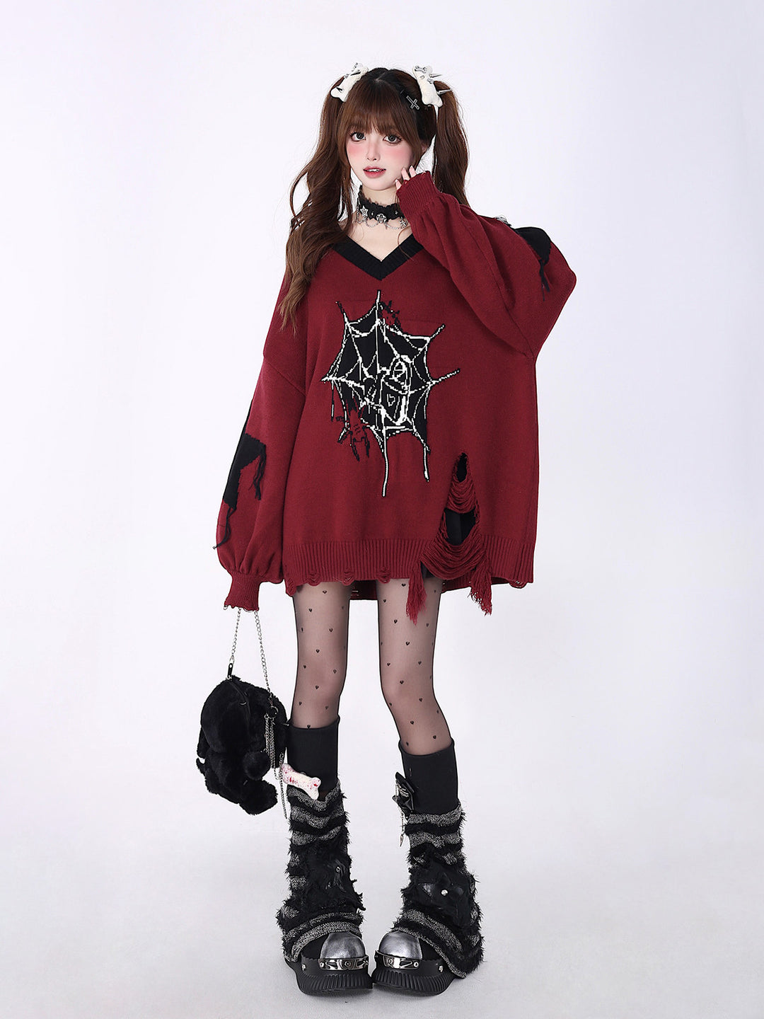 Gothic Spiderweb Distressed Sweater