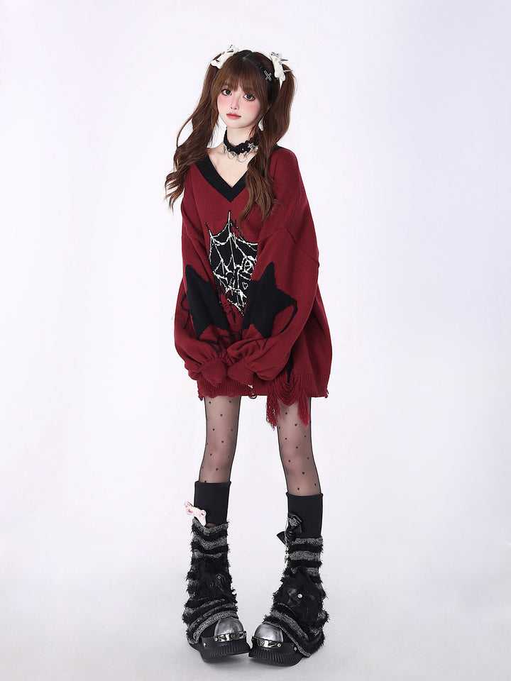 Gothic Spiderweb Distressed Sweater