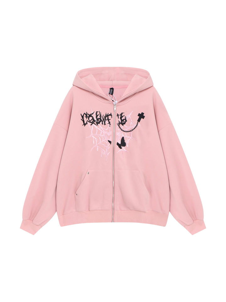 Gothic Butterfly Graphic Zip-Up Hoodie